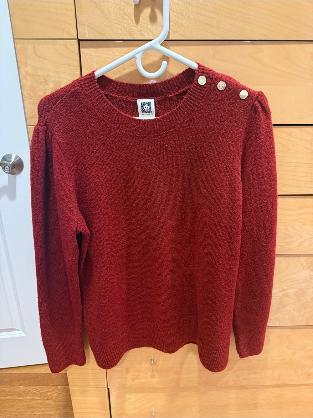 Anne Klein Red Crewneck Sweater with Shoulder Buttons